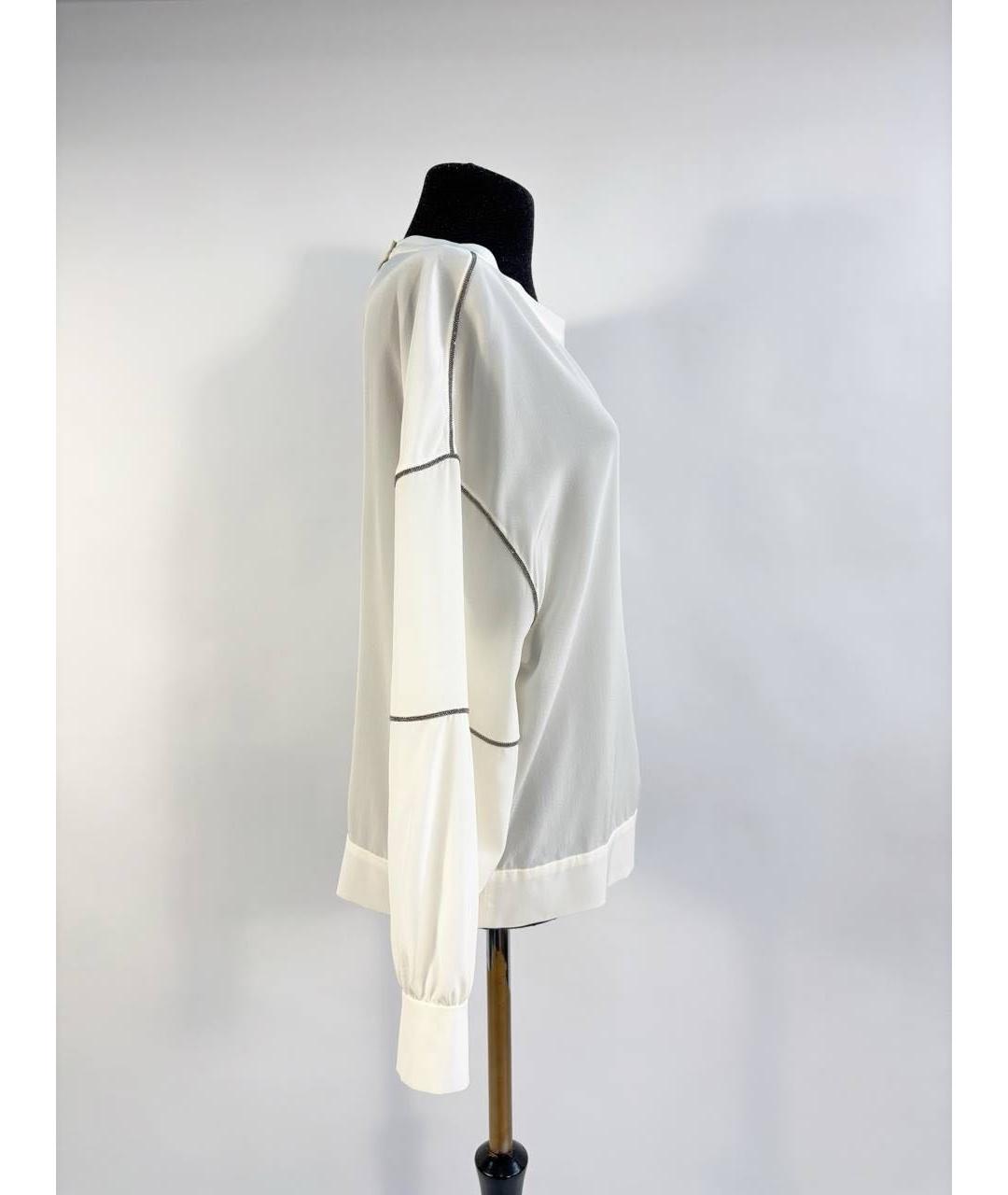 BRUNELLO CUCINELLI Белая шелковая блузы, фото 7