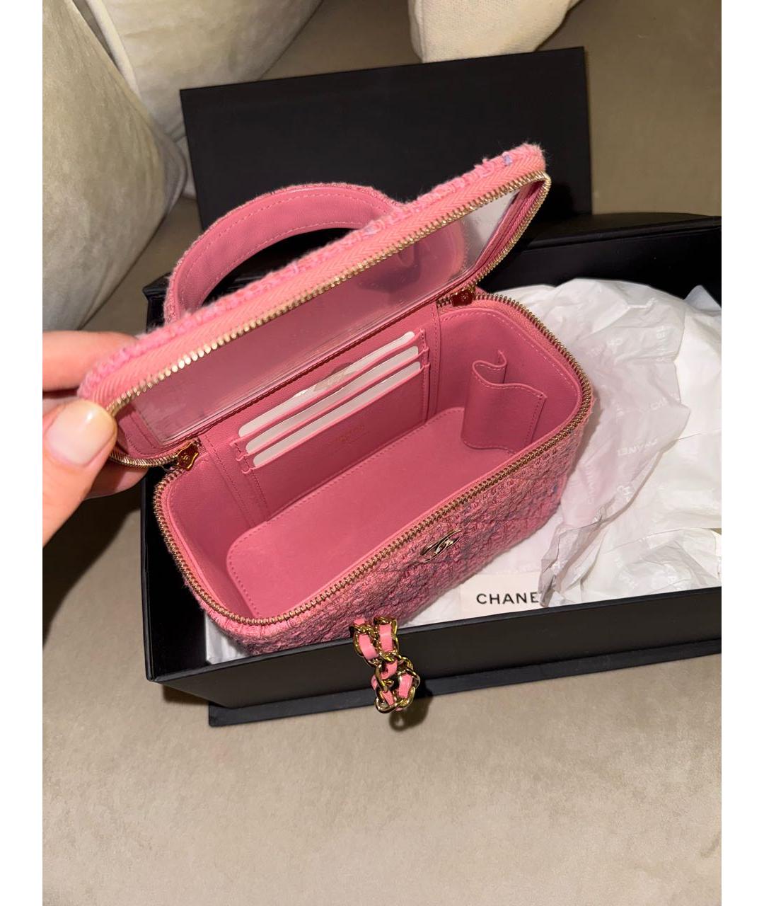 CHANEL Розовая твидовая сумка через плечо, фото 3