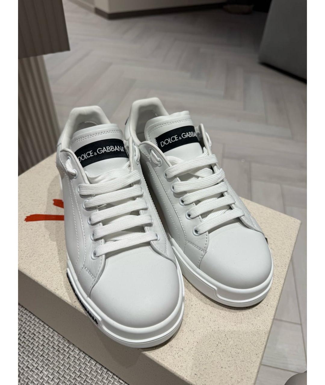 DOLCE&GABBANA Белые кожаные низкие кроссовки / кеды, фото 2