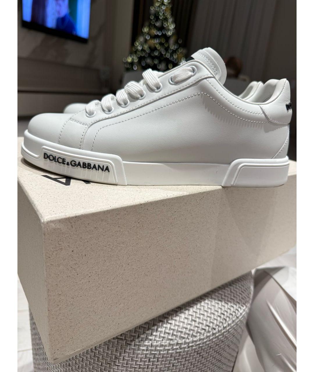 DOLCE&GABBANA Белые кожаные низкие кроссовки / кеды, фото 5