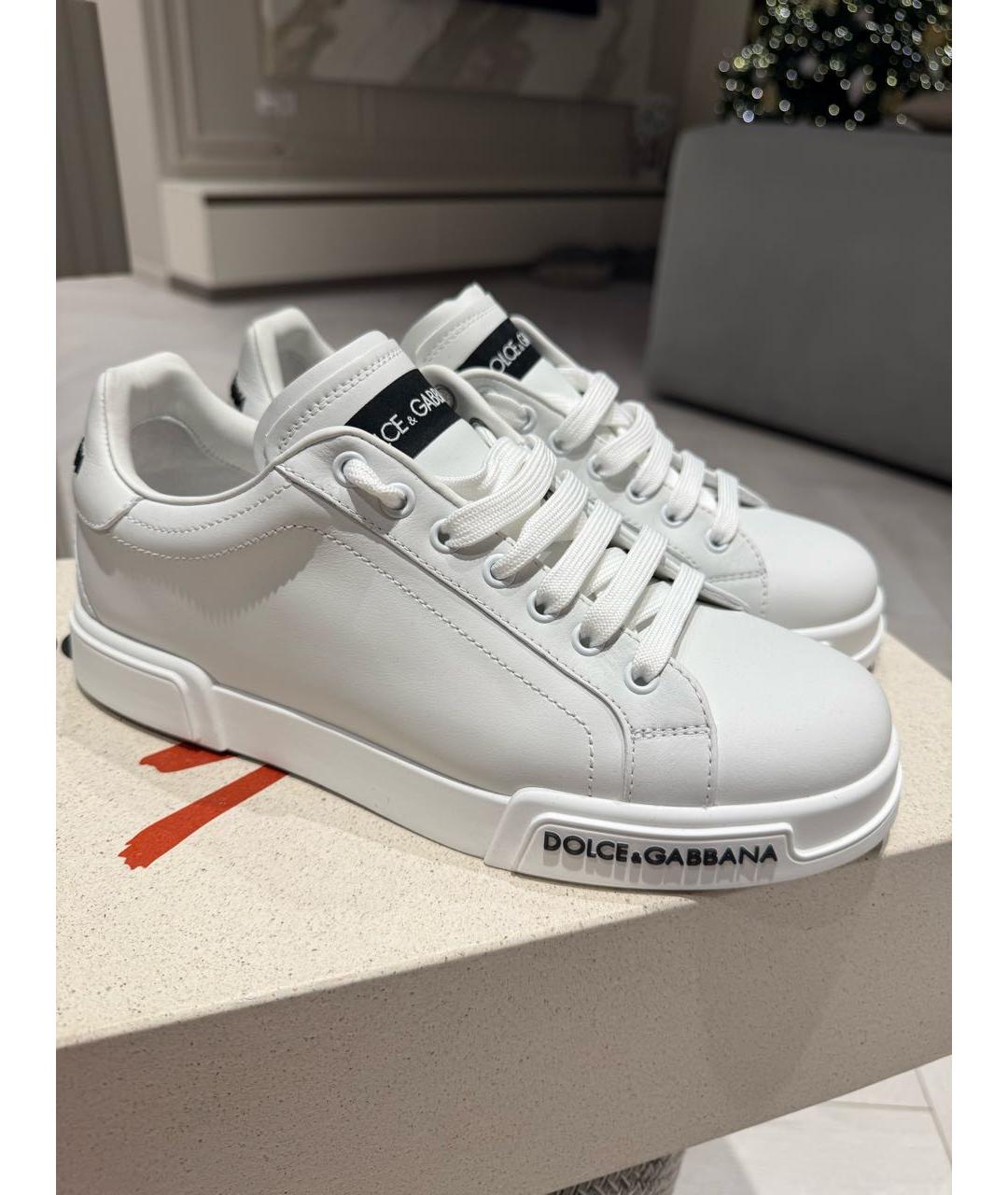 DOLCE&GABBANA Белые кожаные низкие кроссовки / кеды, фото 3