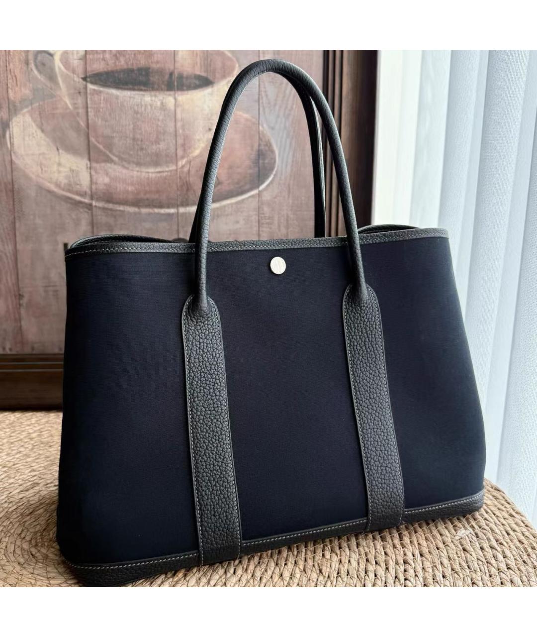 HERMES Черная тканевая сумка тоут, фото 2