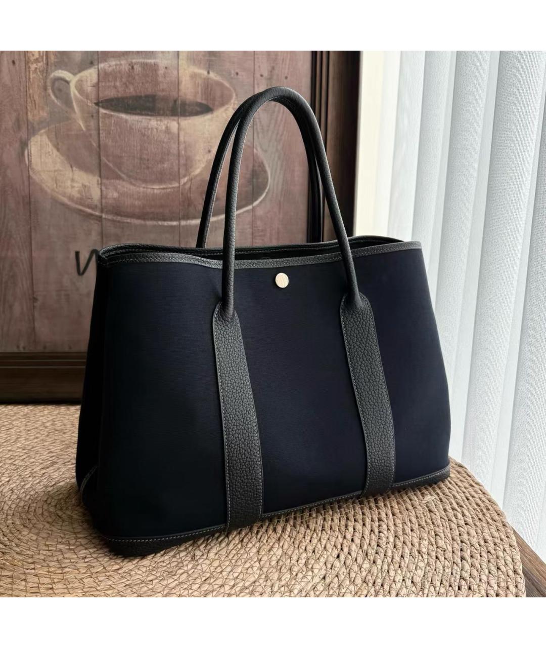 HERMES Черная тканевая сумка тоут, фото 9