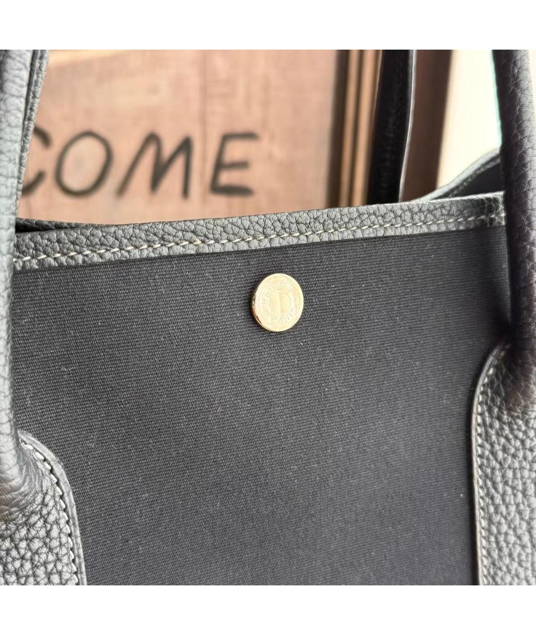 HERMES Черная тканевая сумка тоут, фото 3