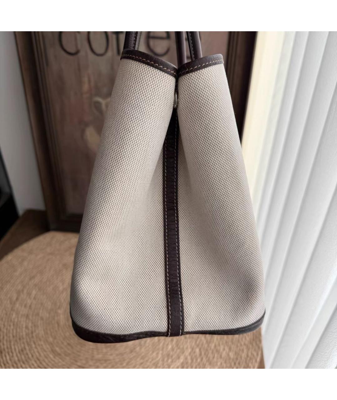 HERMES Бежевая тканевая сумка тоут, фото 5