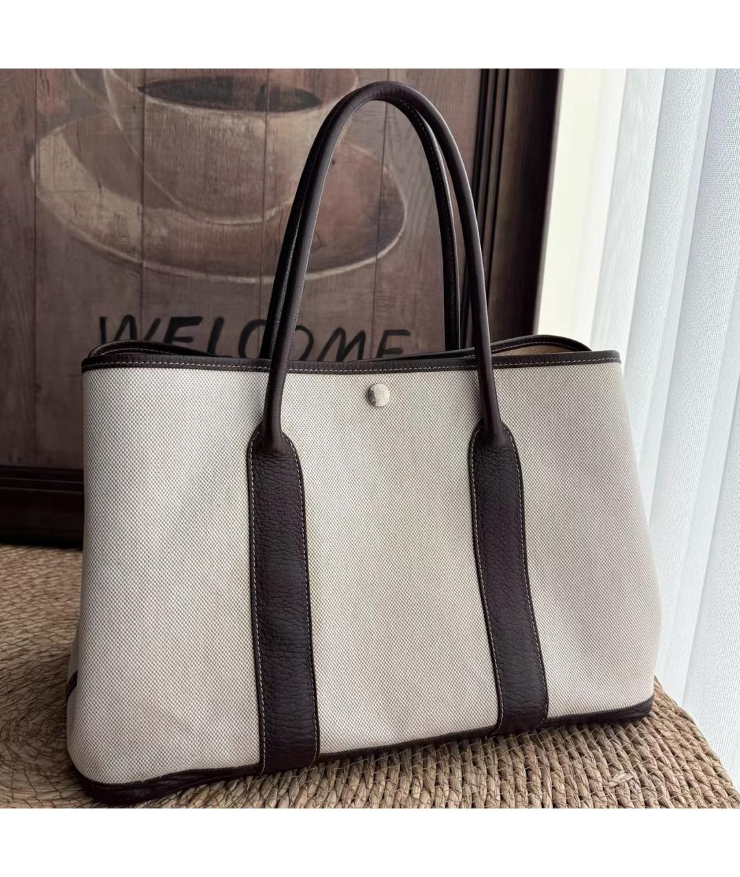 HERMES Бежевая тканевая сумка тоут, фото 9