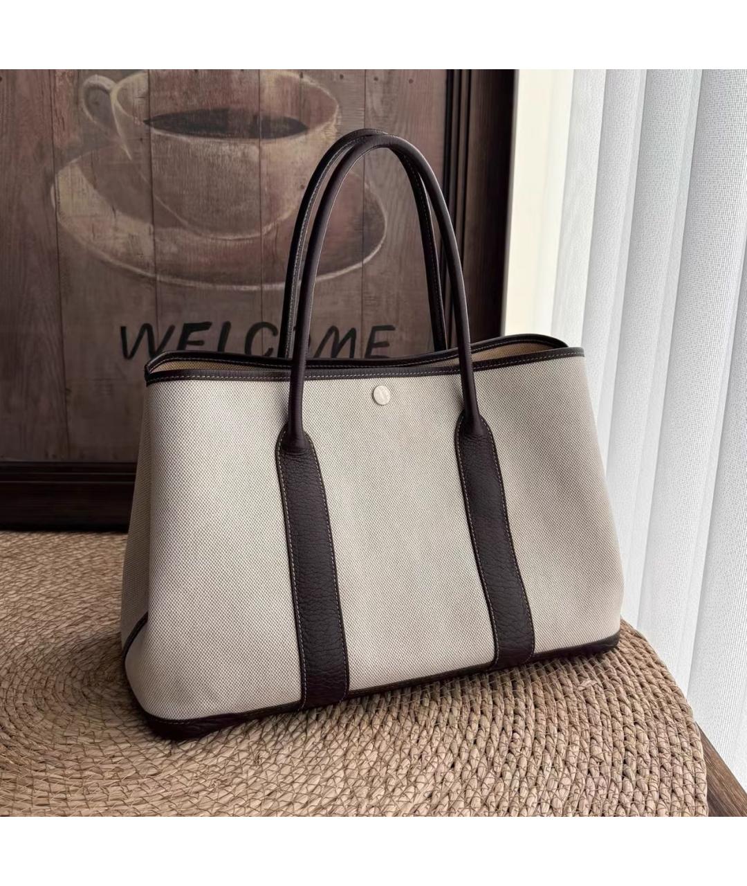 HERMES Бежевая тканевая сумка тоут, фото 8