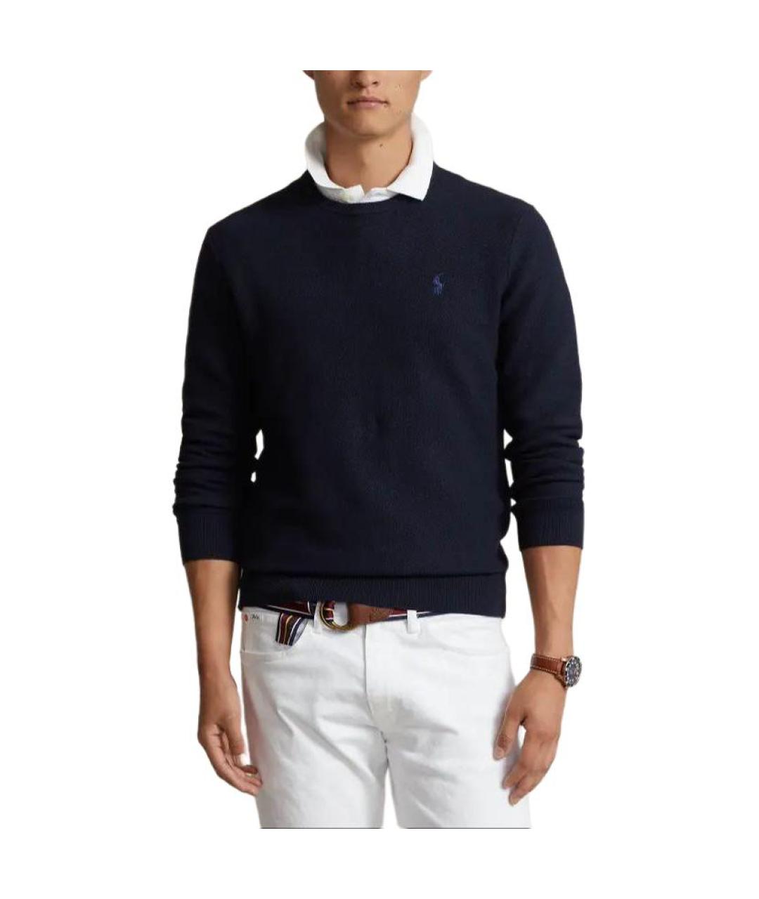 POLO RALPH LAUREN Темно-синий хлопковый джемпер / свитер, фото 3