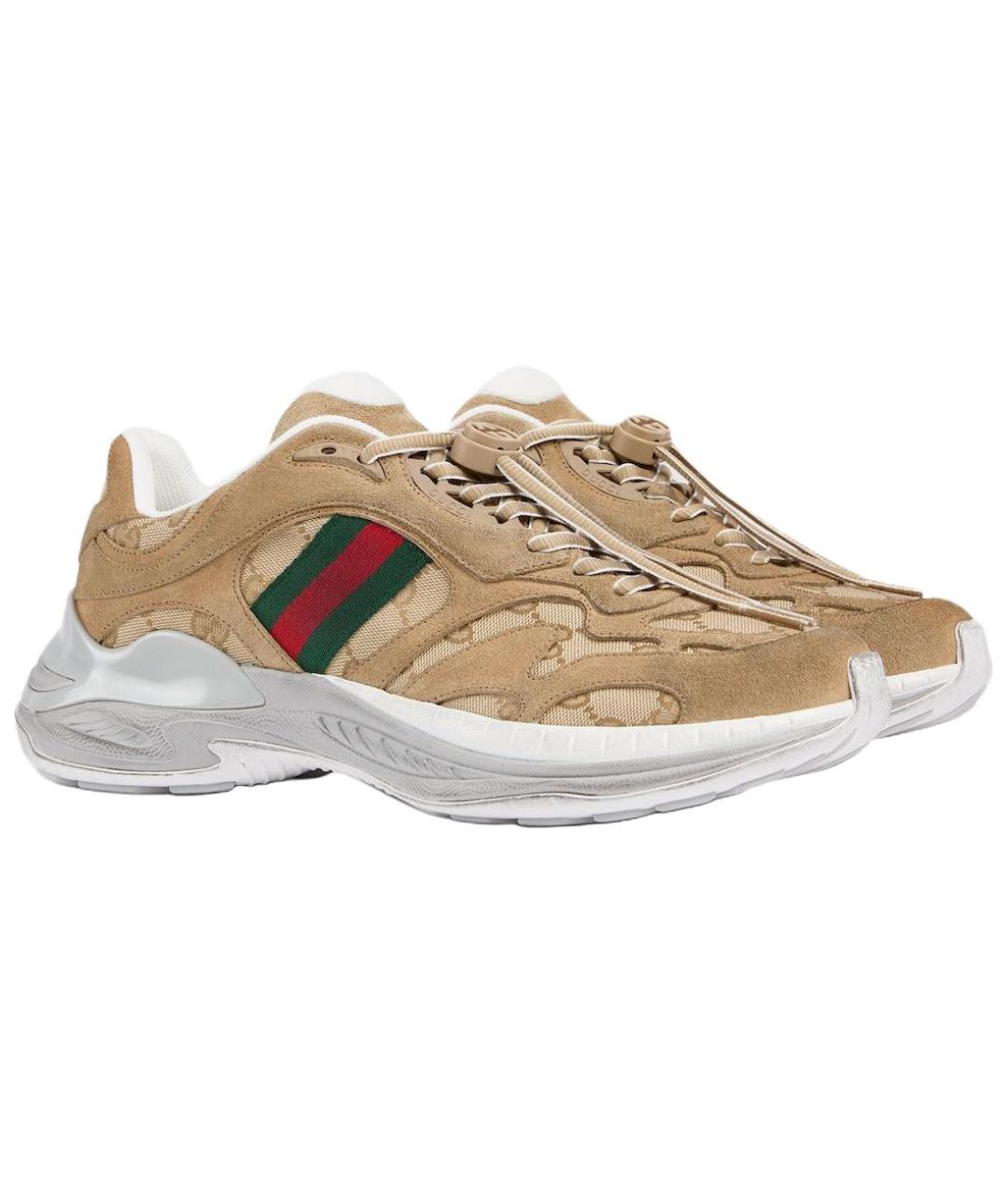 GUCCI Коричневые кожаные низкие кроссовки / кеды, фото 4