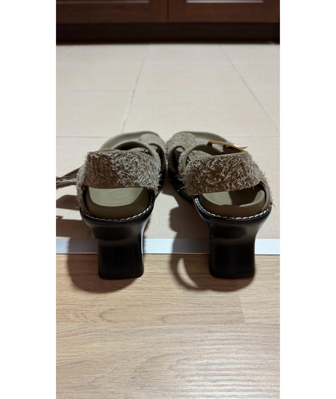 LOEWE Хаки кожаные сандалии, фото 4