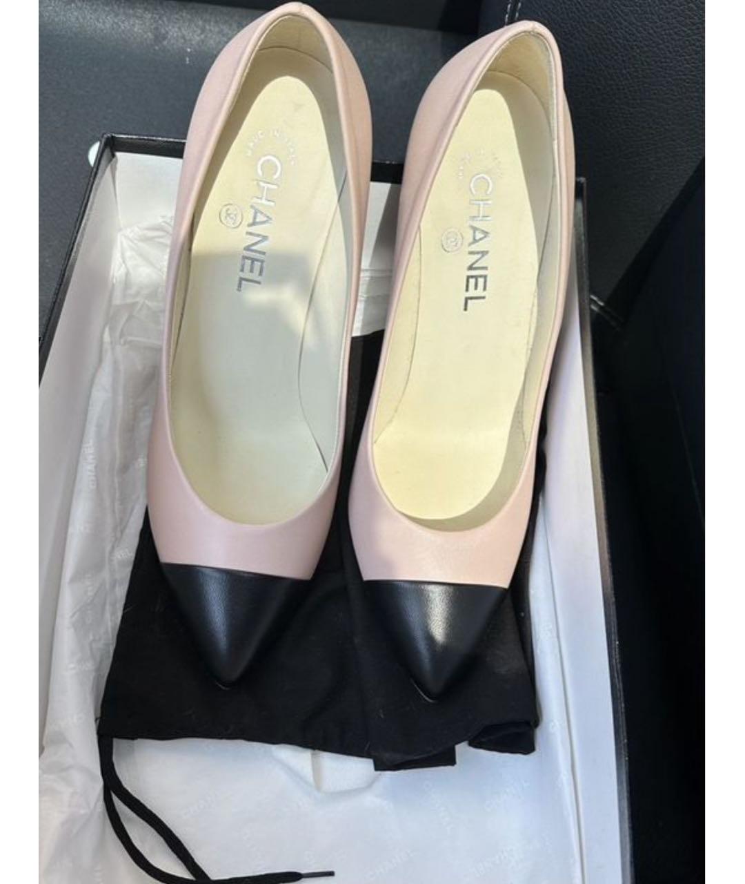 CHANEL Розовые кожаные лодочки на низком каблуке, фото 4