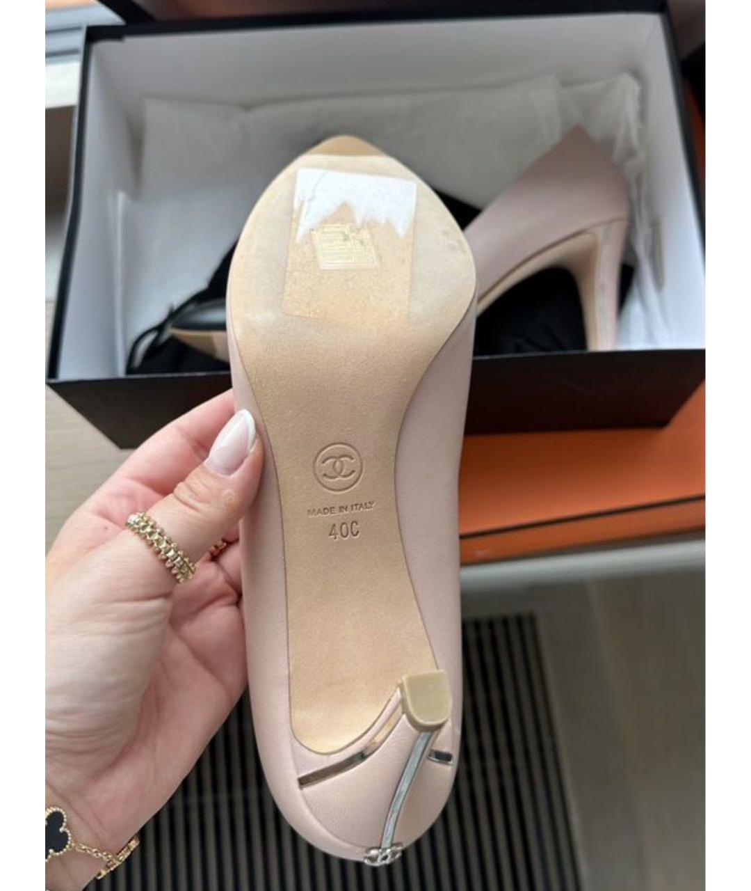 CHANEL Розовые кожаные лодочки на низком каблуке, фото 5