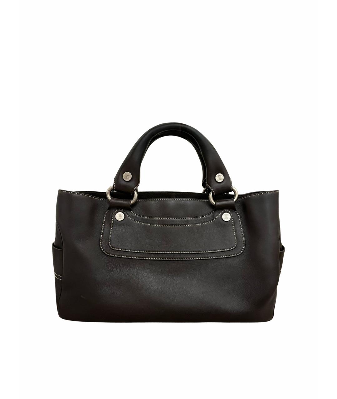 CELINE Коричневая кожаная сумка с короткими ручками, фото 1