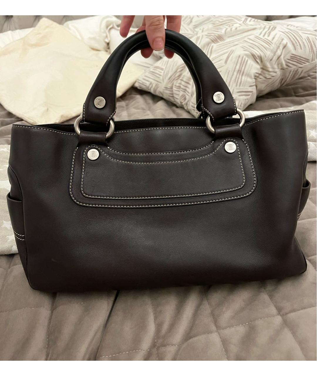 CELINE Коричневая кожаная сумка с короткими ручками, фото 5