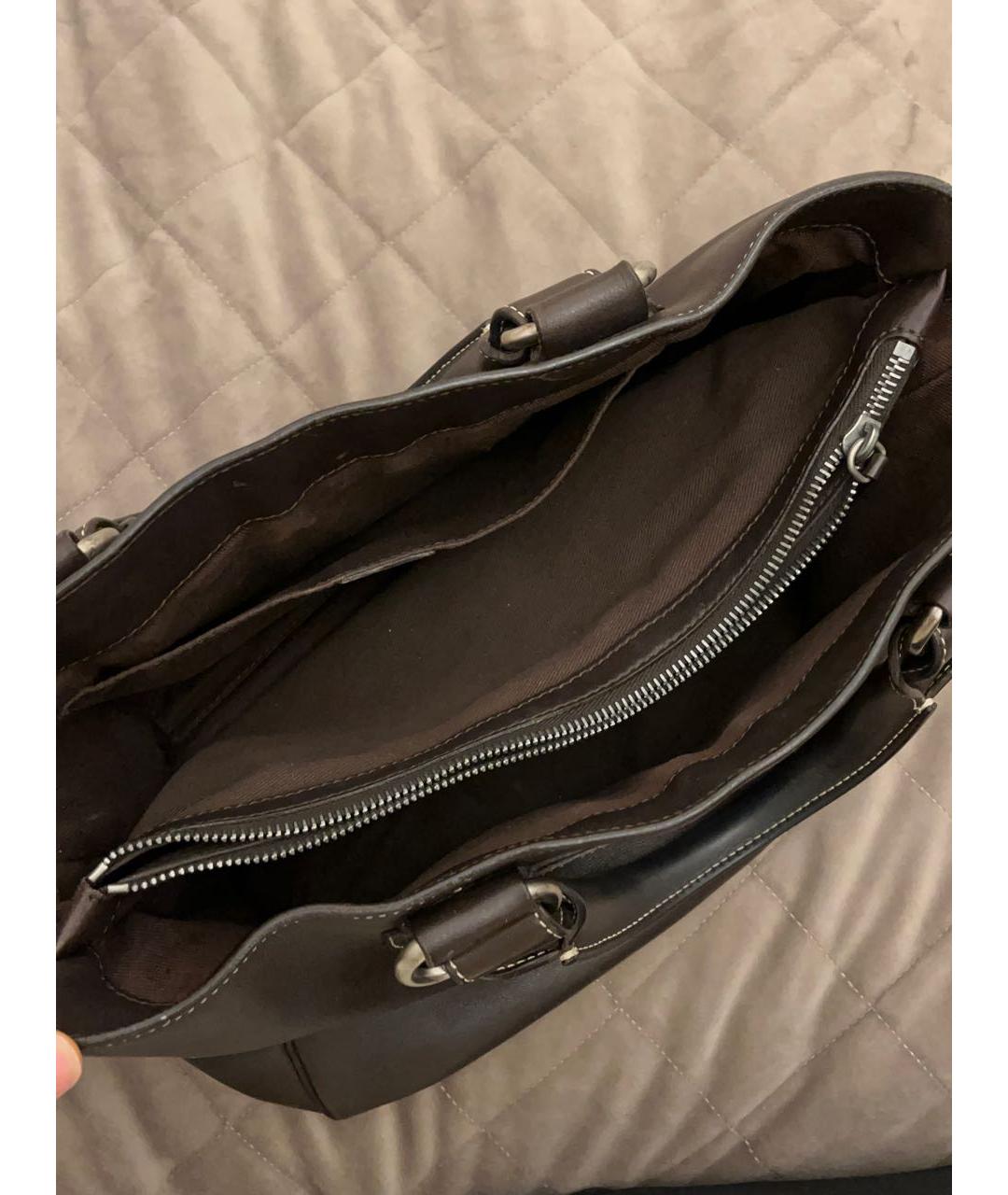 CELINE Коричневая кожаная сумка с короткими ручками, фото 4