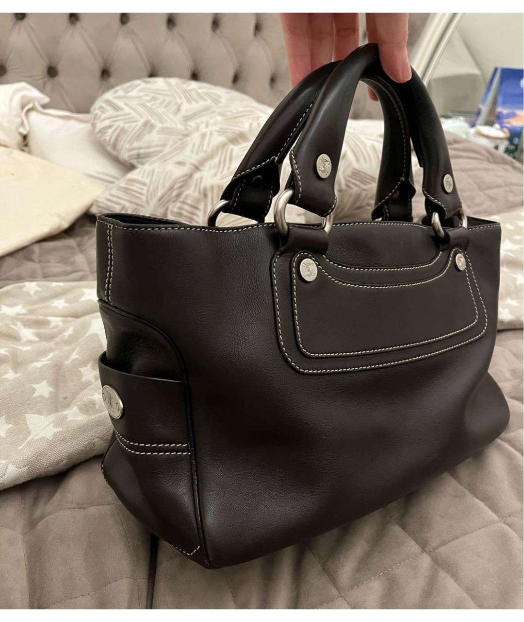 CELINE Коричневая кожаная сумка с короткими ручками, фото 3