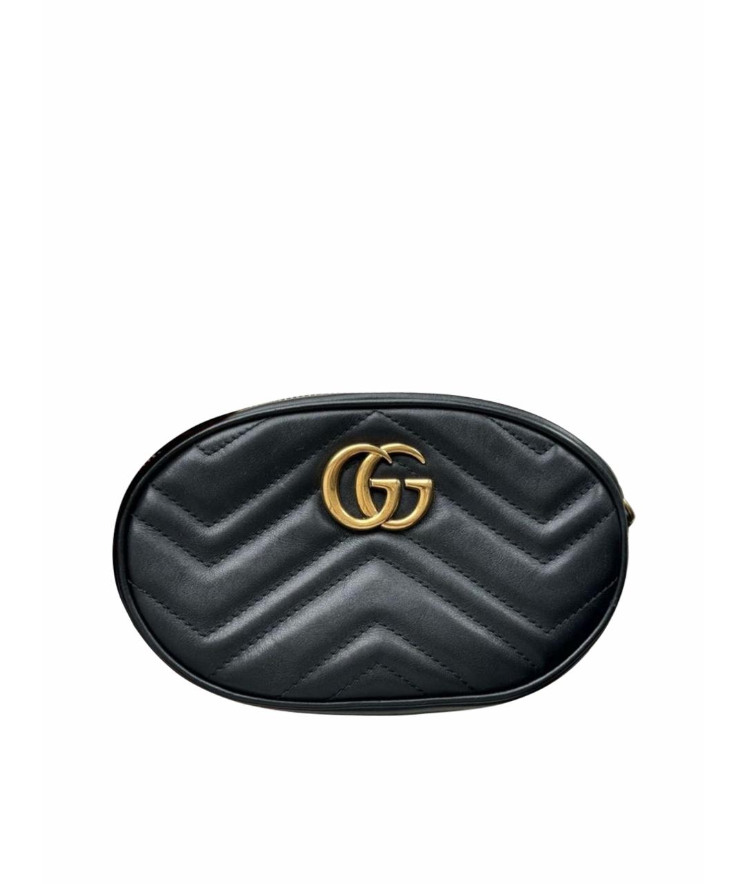 GUCCI Черная кожаная поясная сумка, фото 1