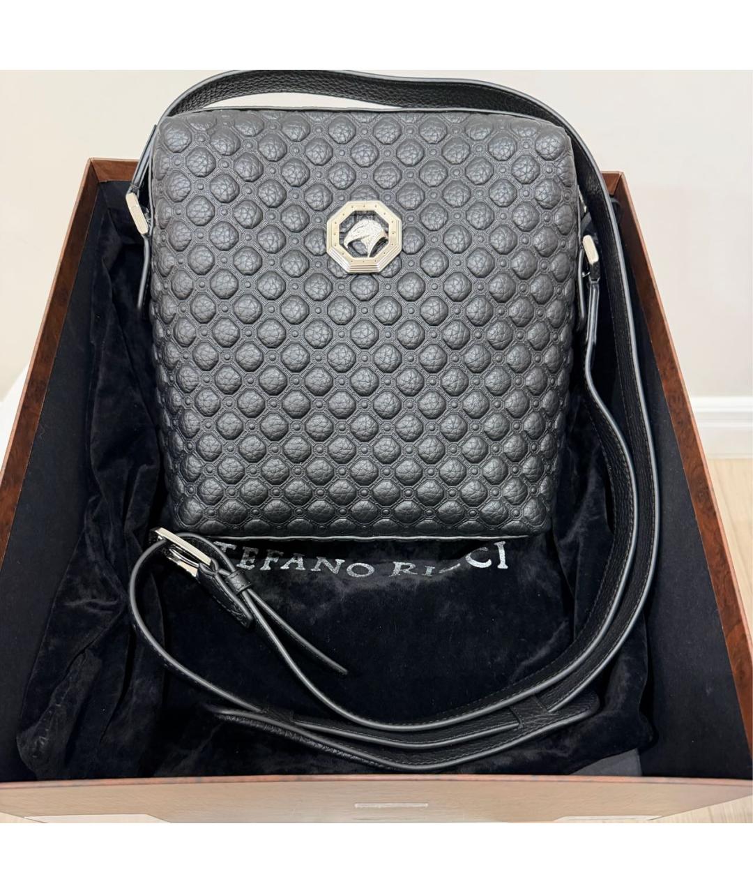 STEFANO RICCI Темно-синяя кожаная сумка на плечо, фото 9