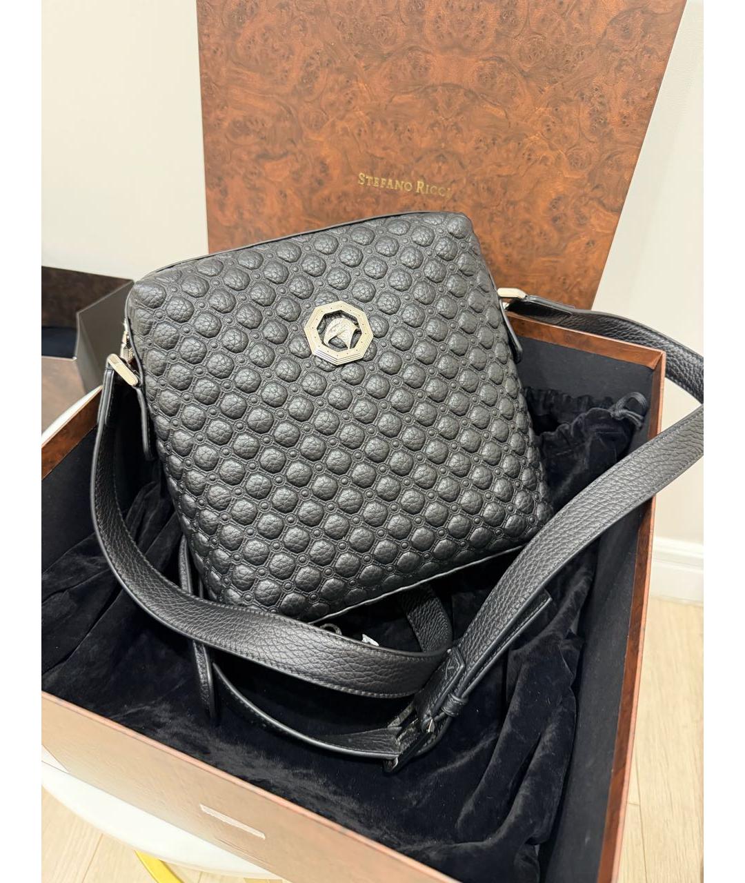 STEFANO RICCI Темно-синяя кожаная сумка на плечо, фото 4