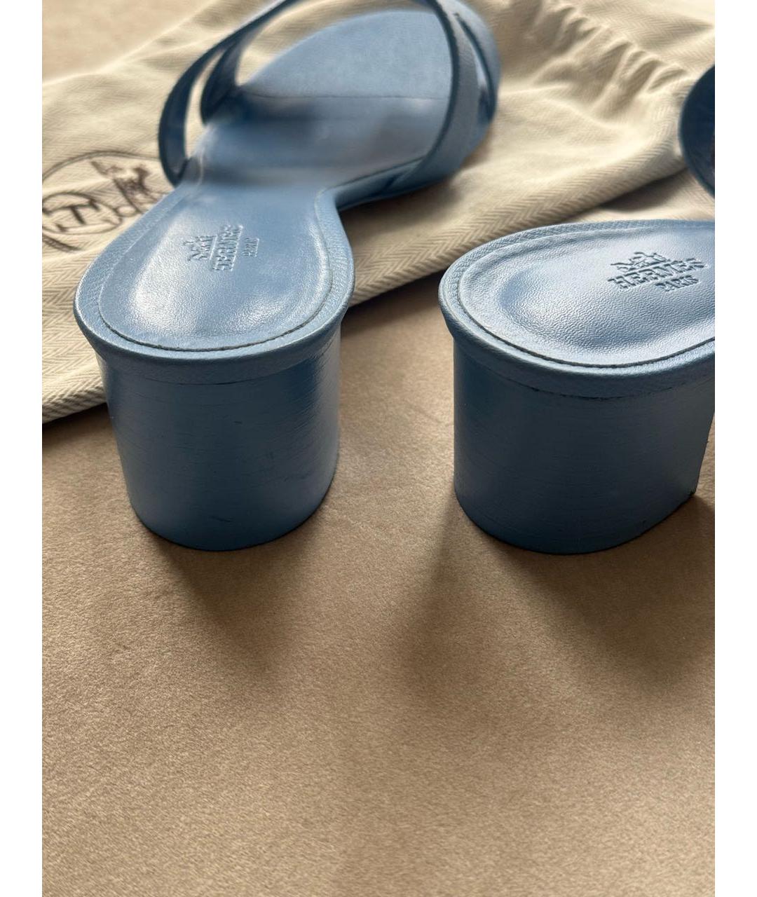 HERMES Голубые кожаные мюли, фото 4