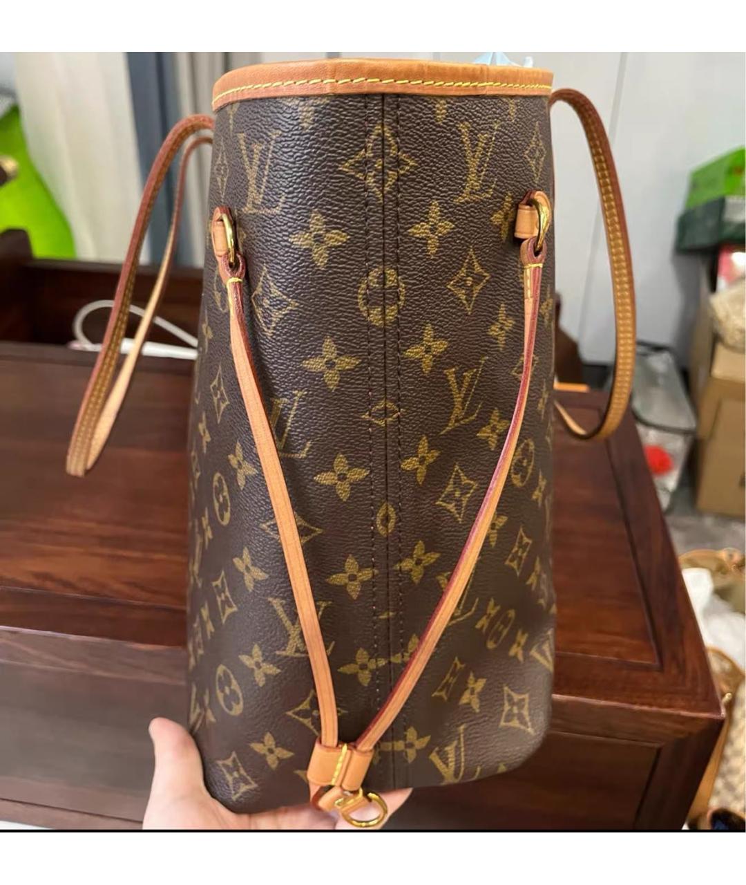 LOUIS VUITTON Коричневая кожаная сумка тоут, фото 4