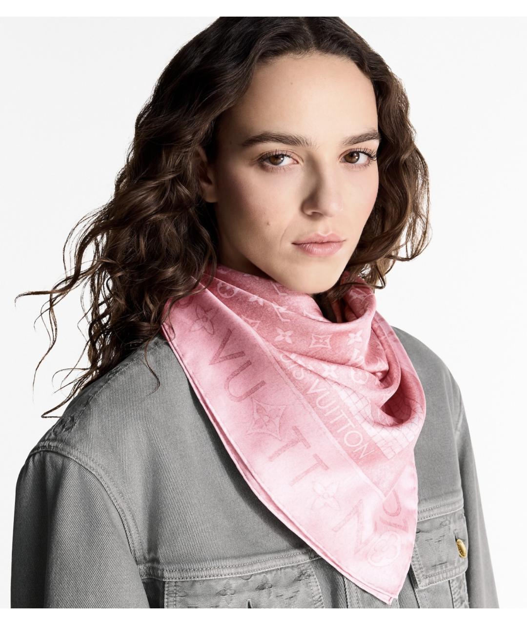 LOUIS VUITTON Розовый шелковый платок, фото 3