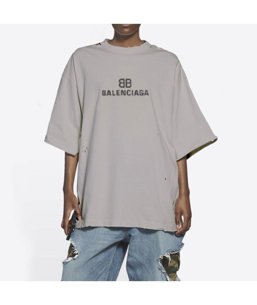 BALENCIAGA Бежевая хлопковая футболка, фото 6