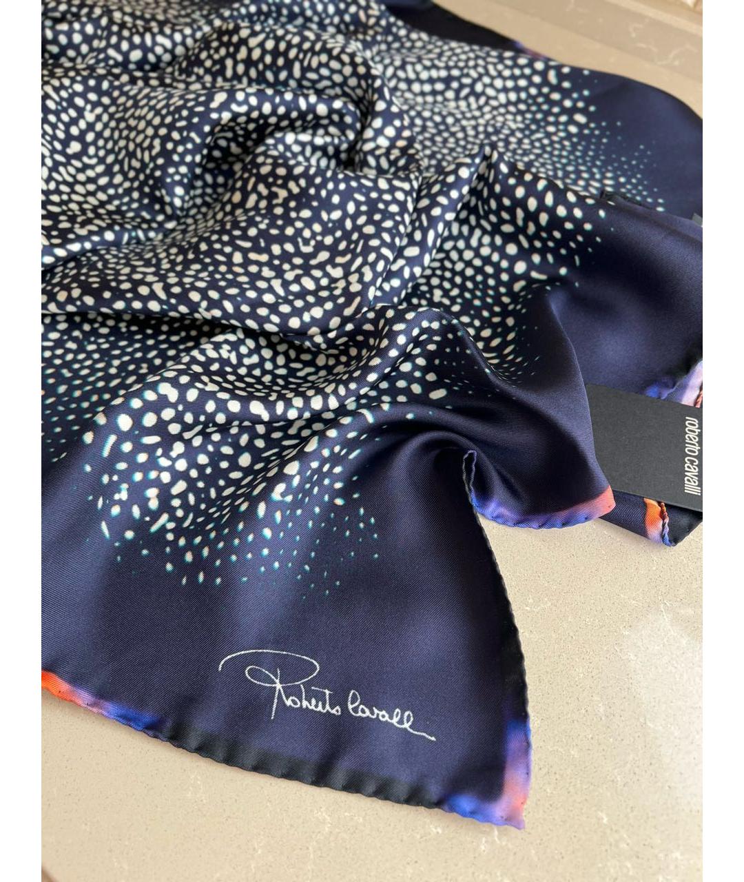 ROBERTO CAVALLI Темно-синий шелковый платок, фото 3