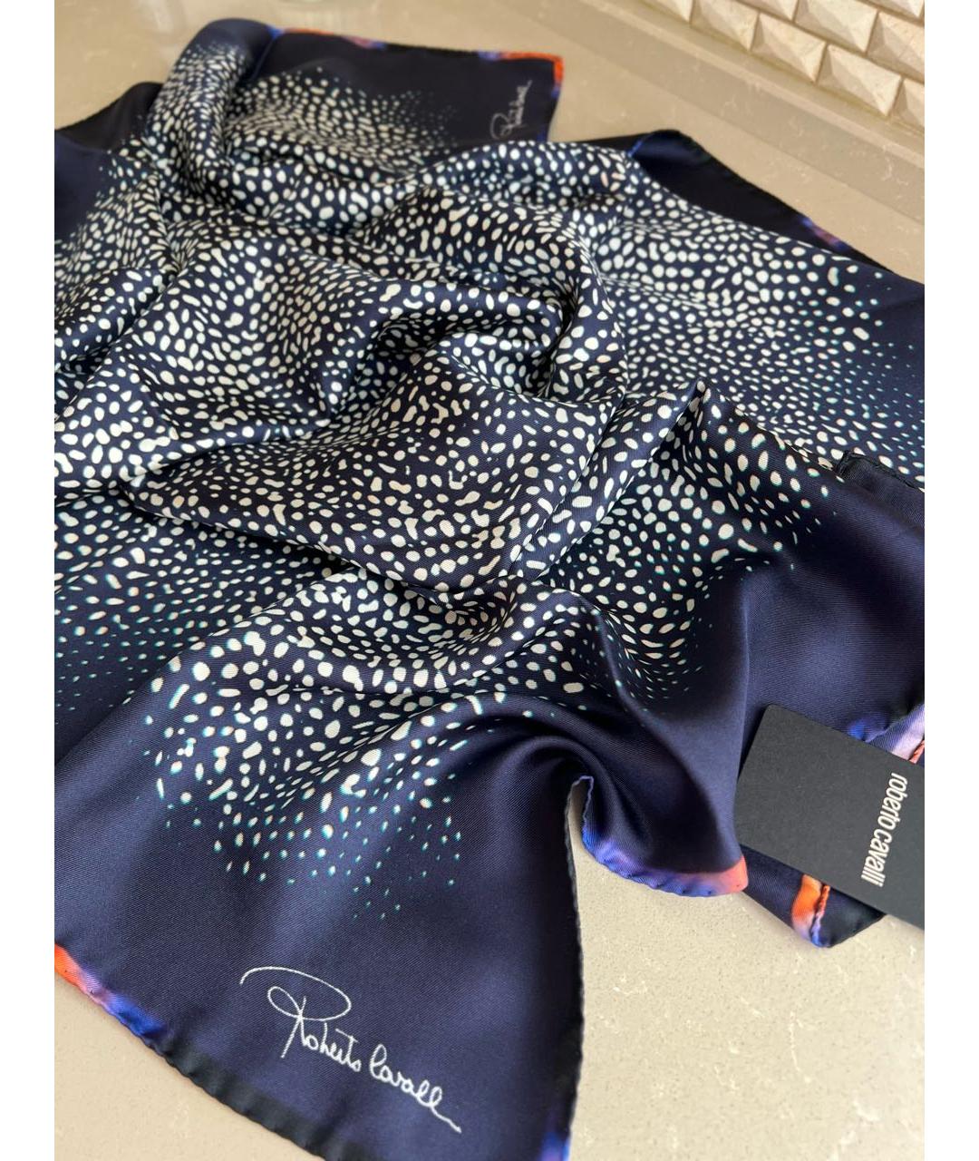 ROBERTO CAVALLI Темно-синий шелковый платок, фото 2