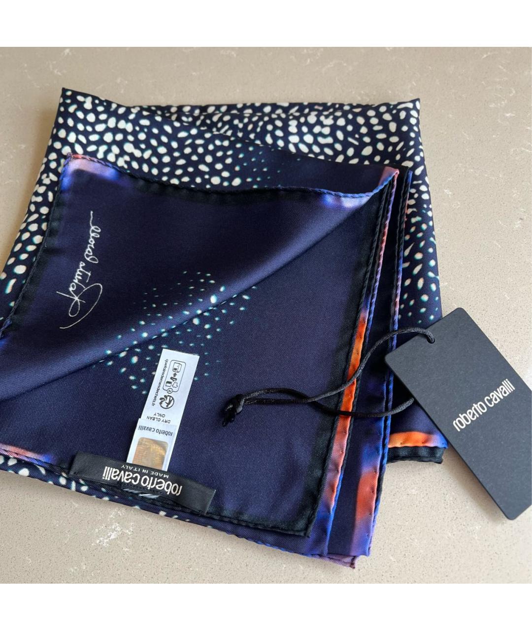 ROBERTO CAVALLI Темно-синий шелковый платок, фото 5