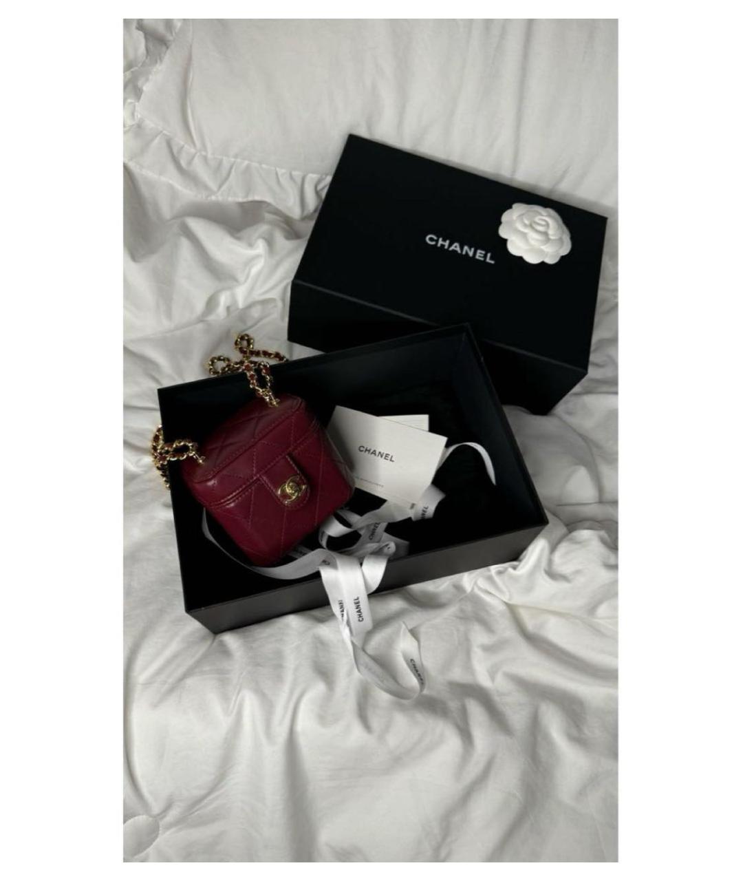 CHANEL Бордовая кожаная сумка через плечо, фото 5