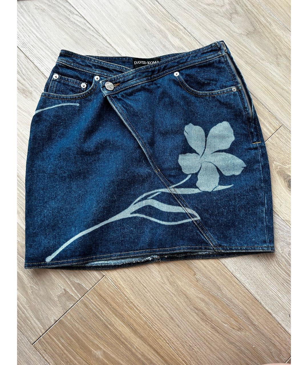 DAVID KOMA Синяя деним юбка мини, фото 7