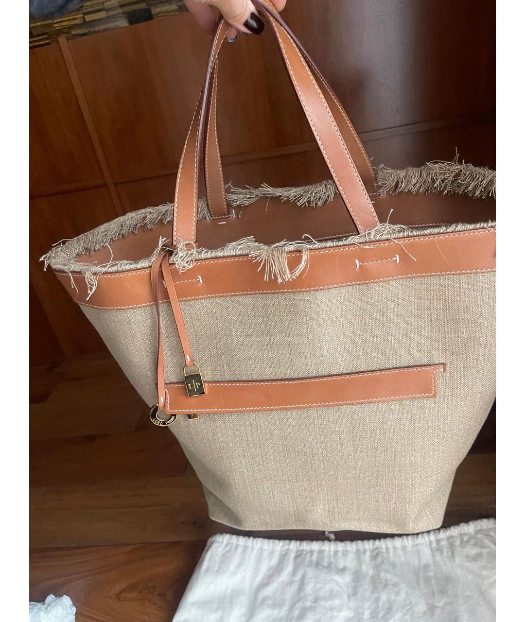 LORO PIANA Бежевая кожаная пляжная сумка, фото 6