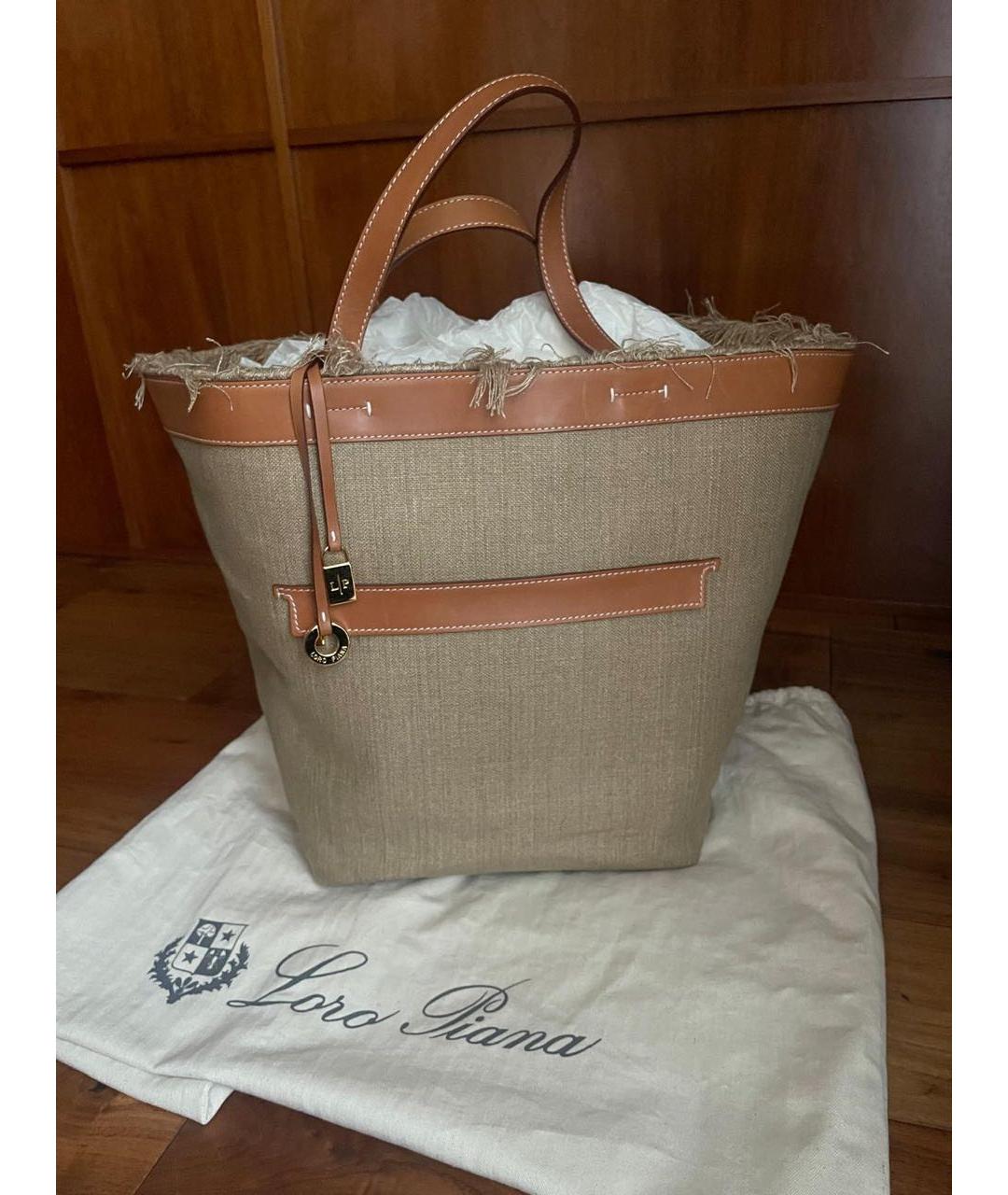 LORO PIANA Бежевая кожаная пляжная сумка, фото 7