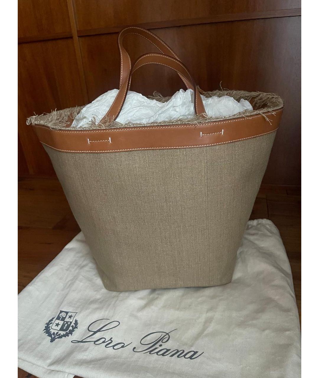 LORO PIANA Бежевая кожаная пляжная сумка, фото 3