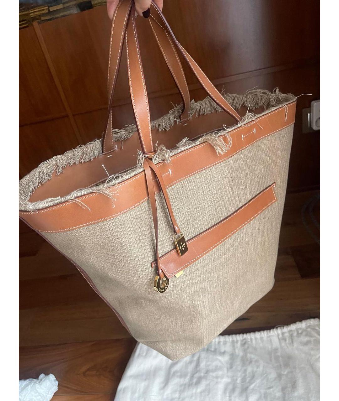 LORO PIANA Бежевая кожаная пляжная сумка, фото 2