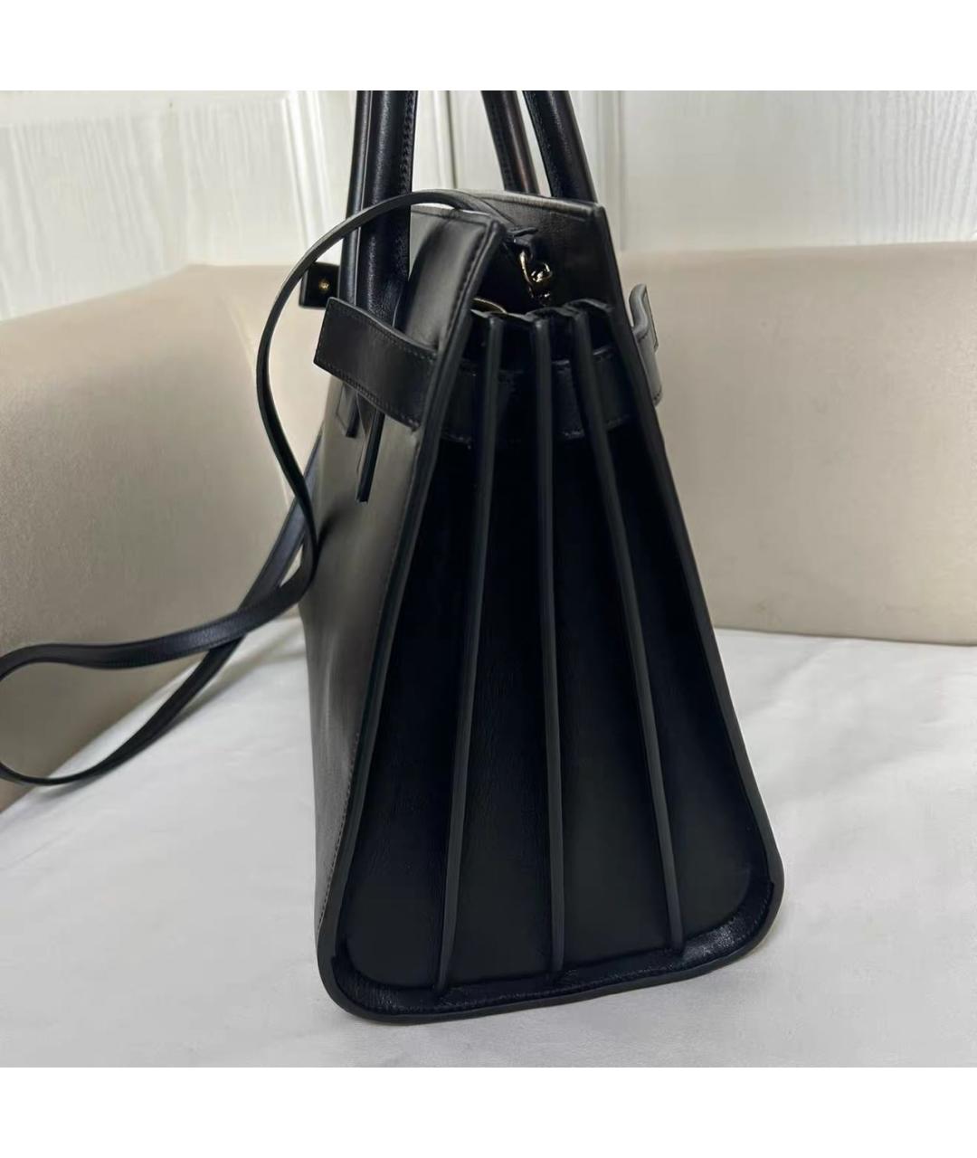 SAINT LAURENT Черная кожаная сумка тоут, фото 3