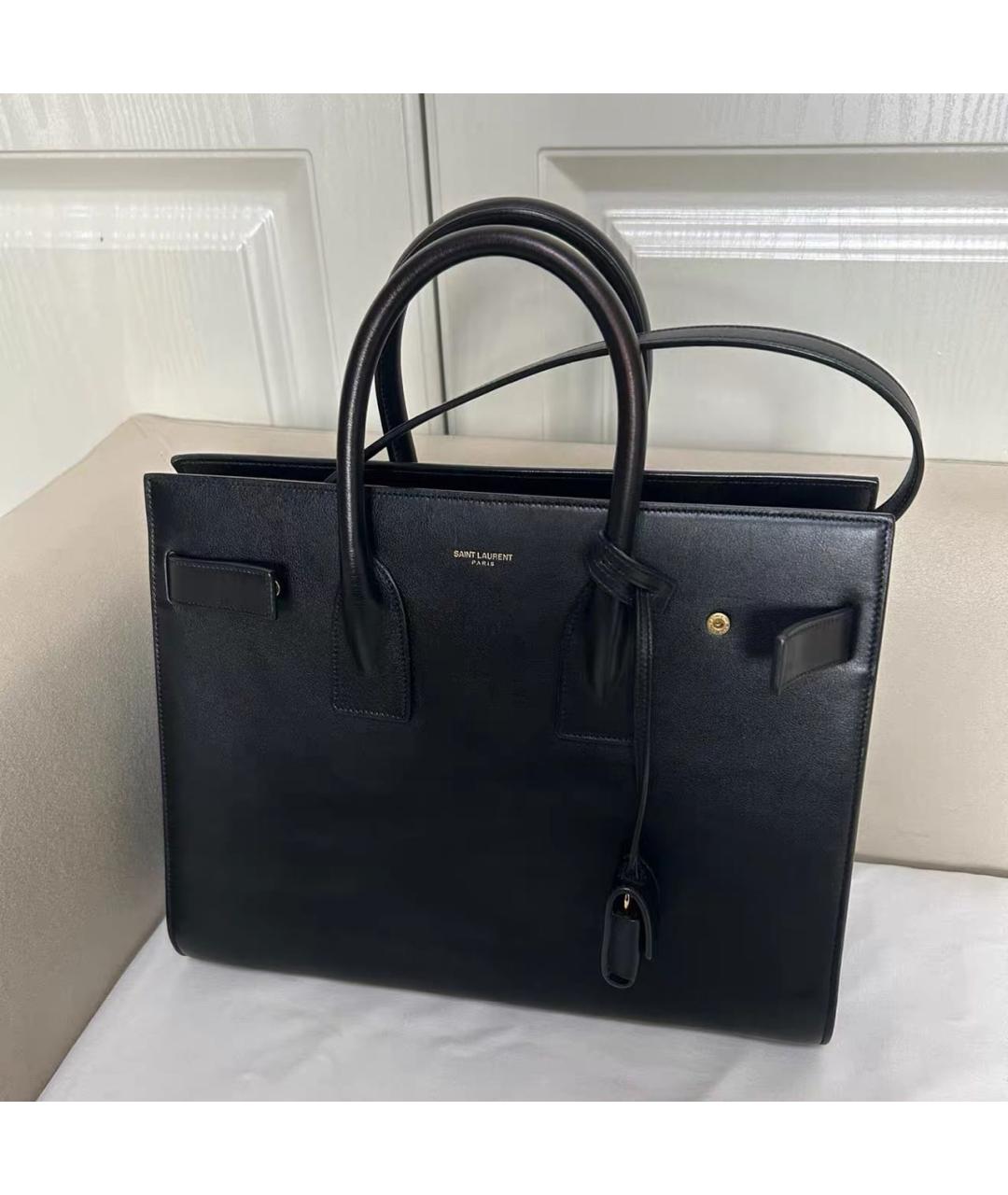 SAINT LAURENT Черная кожаная сумка тоут, фото 9