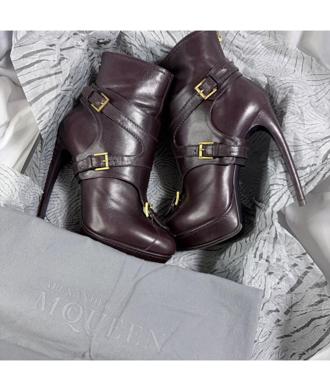 ALEXANDER MCQUEEN Бордовые кожаные ботильоны, фото 8
