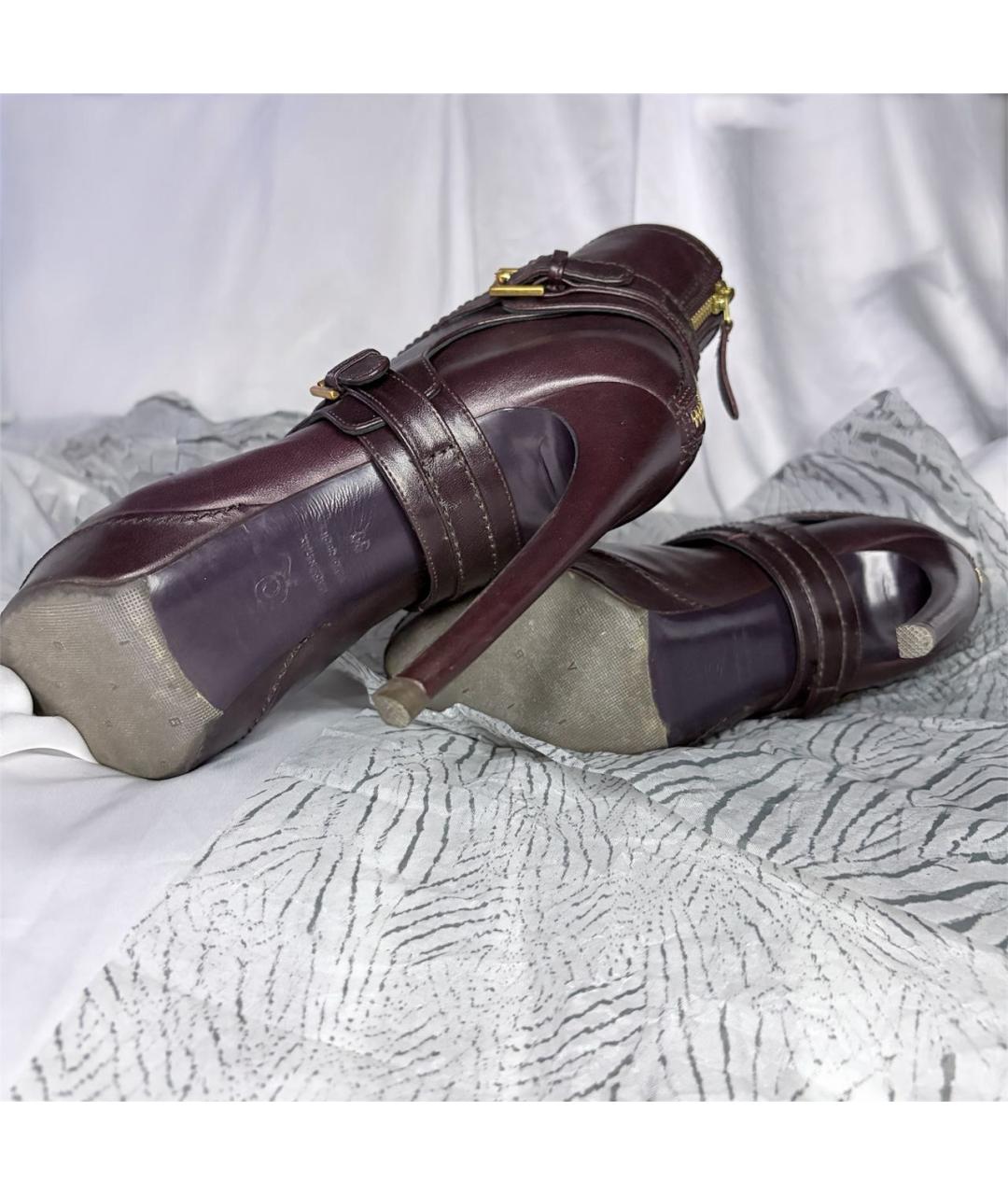 ALEXANDER MCQUEEN Бордовые кожаные ботильоны, фото 6