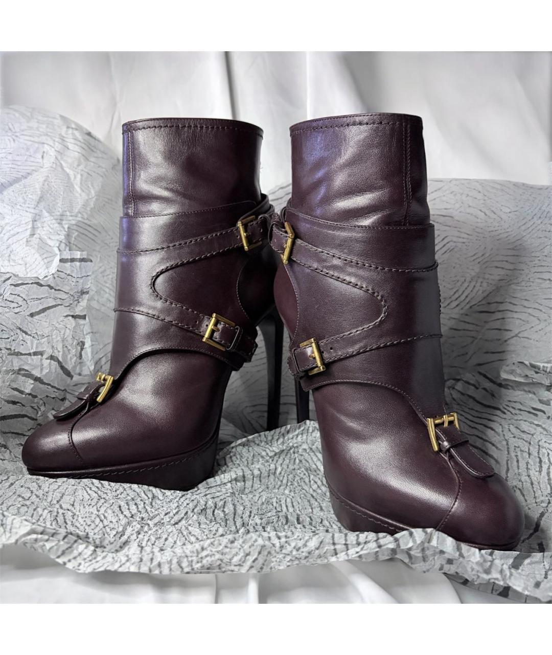 ALEXANDER MCQUEEN Бордовые кожаные ботильоны, фото 4