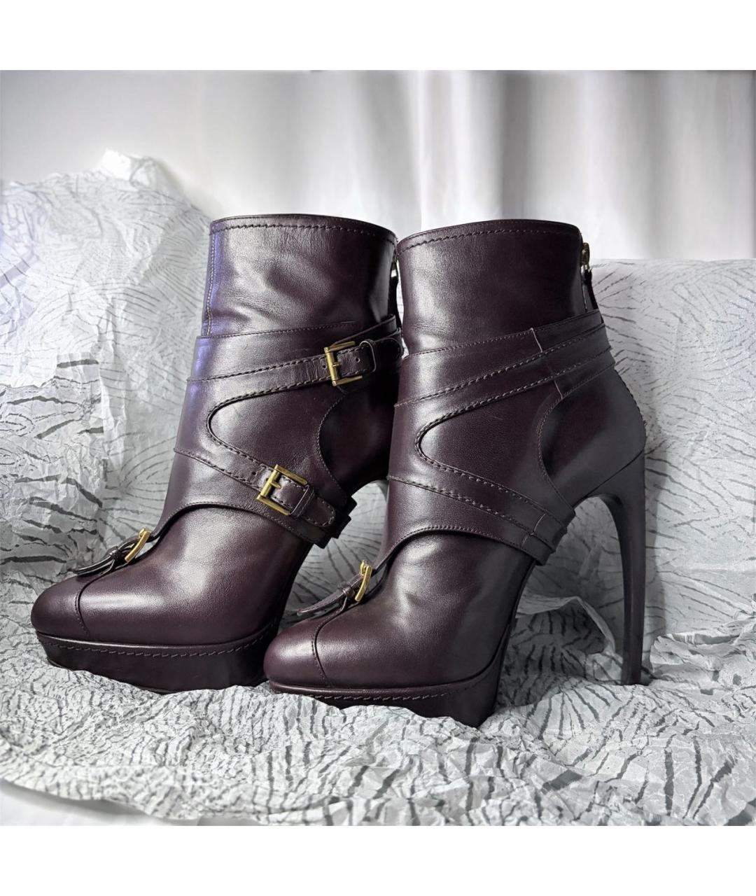 ALEXANDER MCQUEEN Бордовые кожаные ботильоны, фото 2