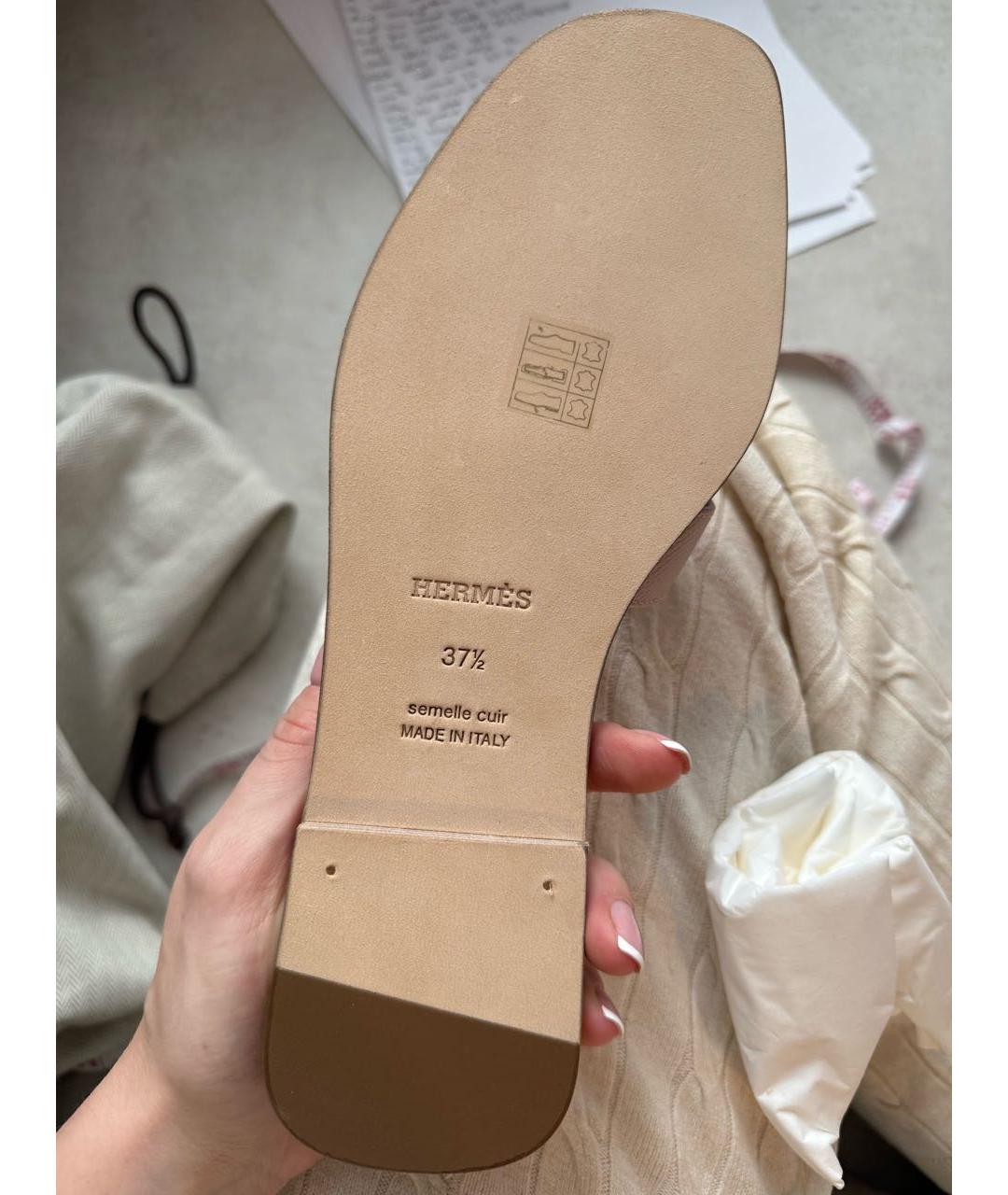 HERMES Розовые кожаные шлепанцы, фото 7