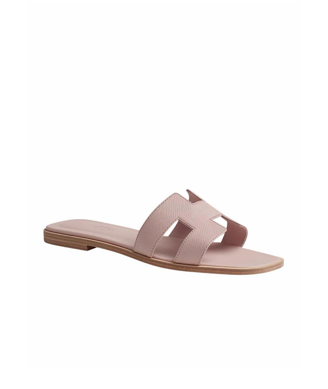 HERMES Розовые кожаные шлепанцы, фото 9