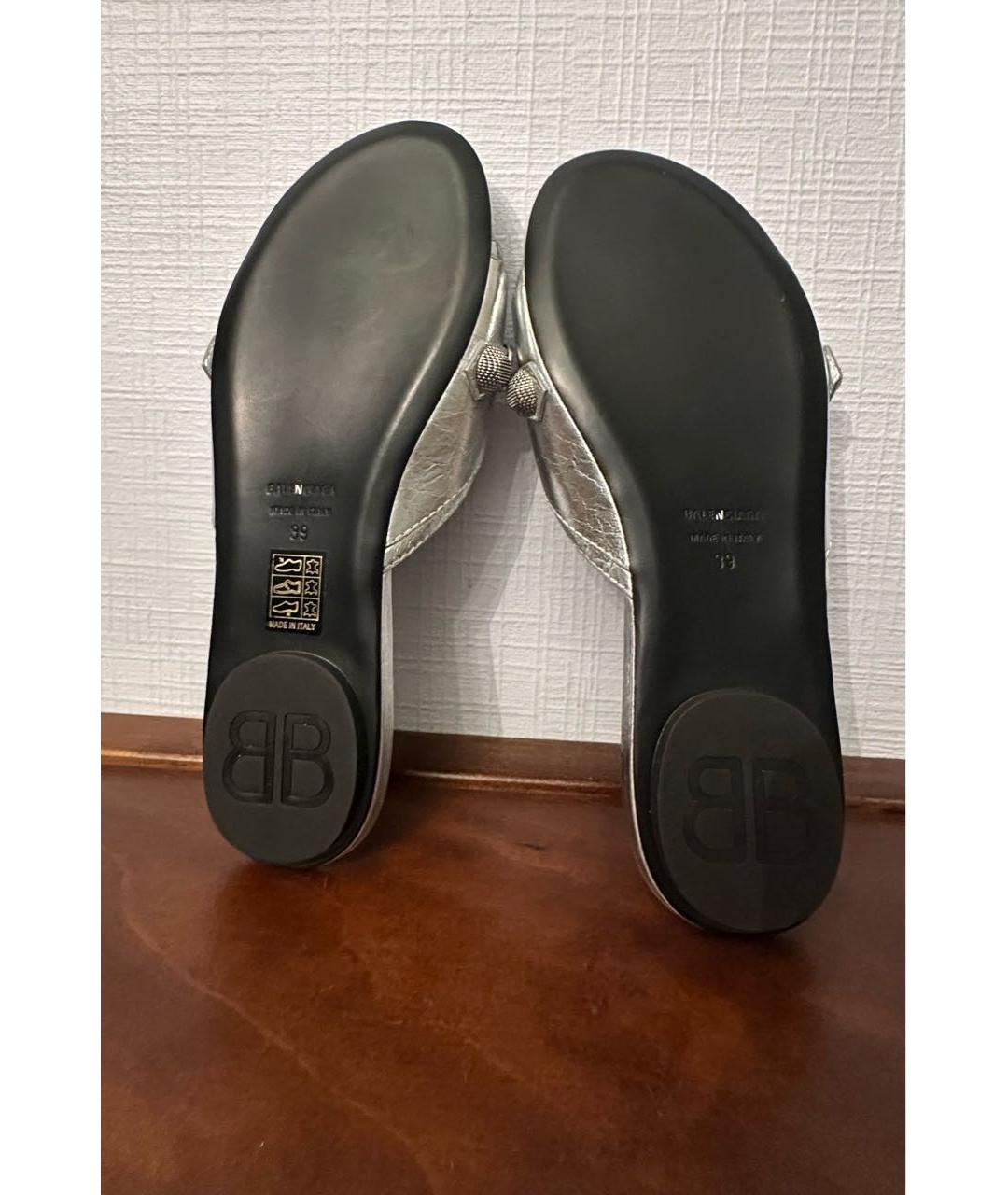 BALENCIAGA Серебряные кожаные шлепанцы, фото 7