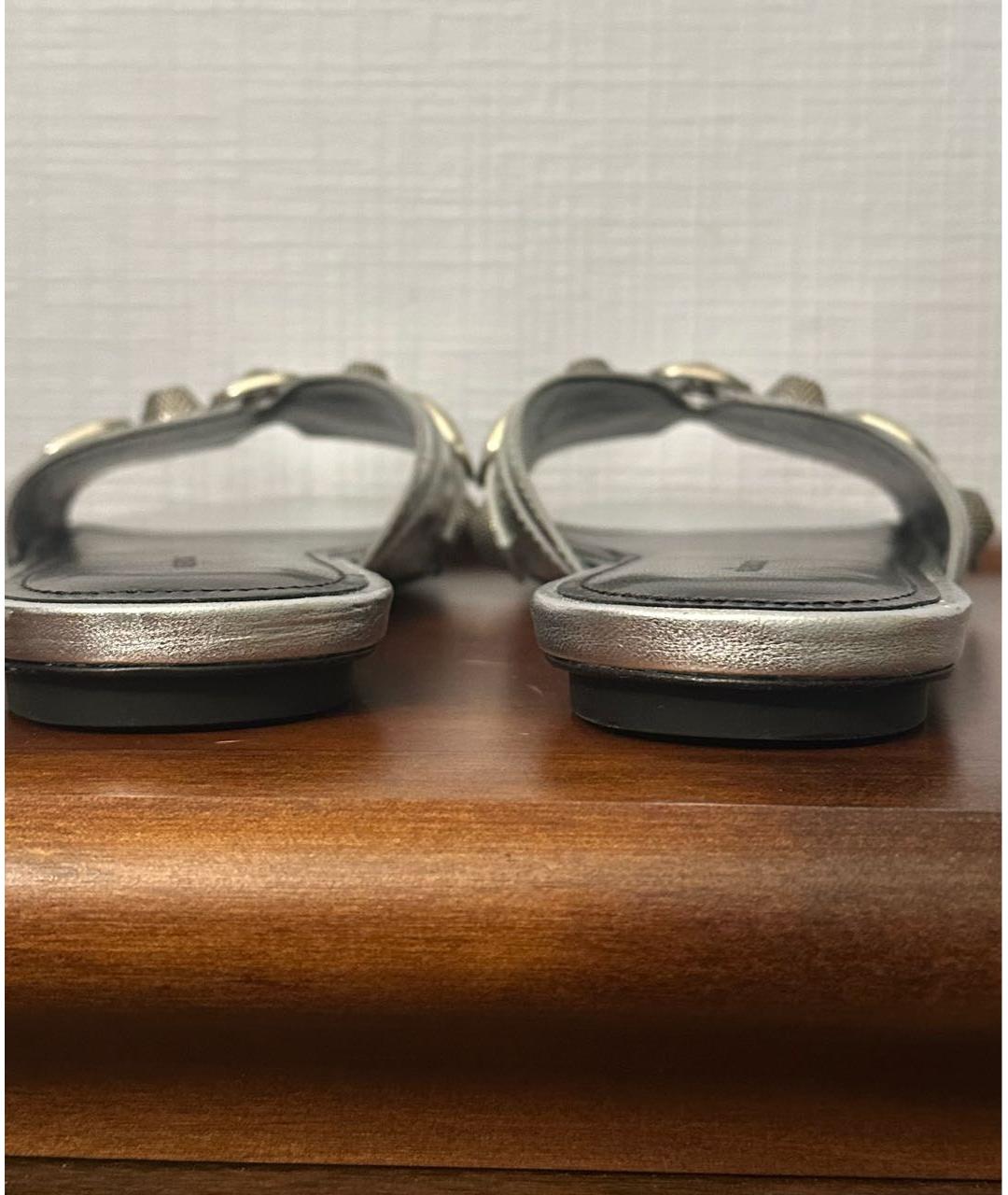 BALENCIAGA Серебряные кожаные шлепанцы, фото 5