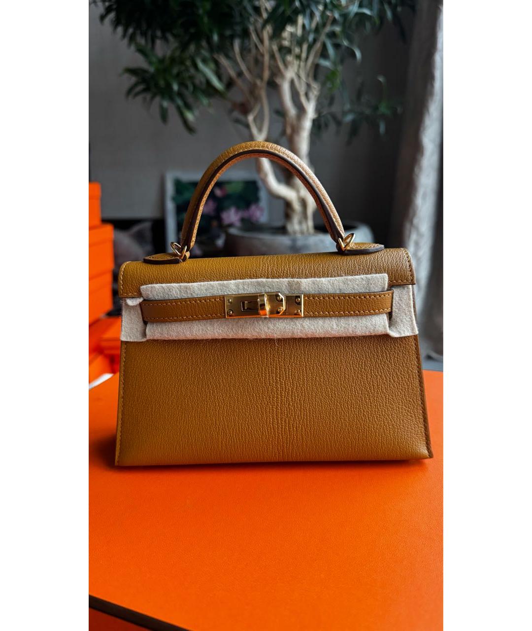 HERMES Коричневая кожаная сумка с короткими ручками, фото 4