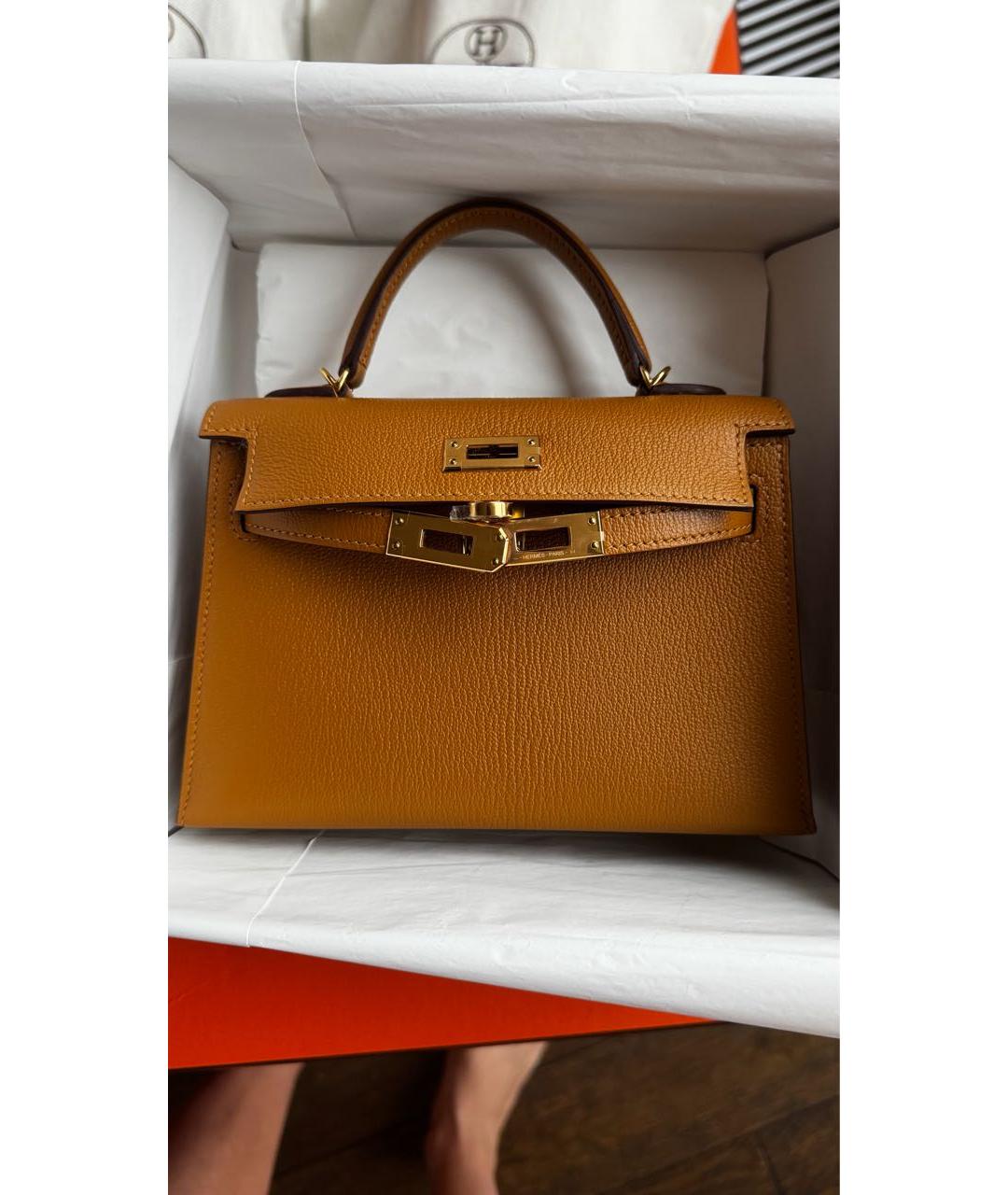 HERMES Коричневая кожаная сумка с короткими ручками, фото 5