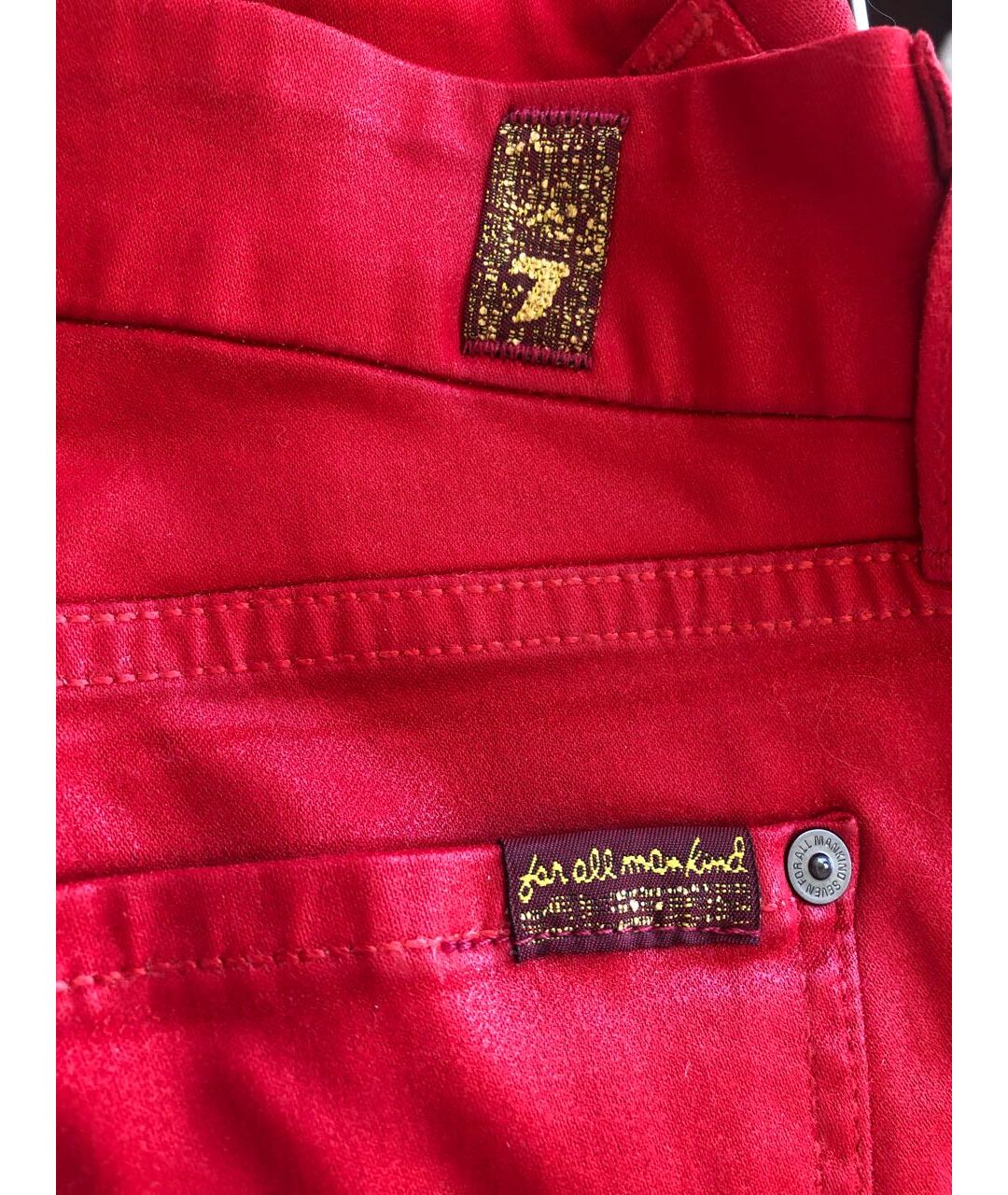 7 FOR ALL MANKIND Красные хлопко-эластановые джинсы слим, фото 5