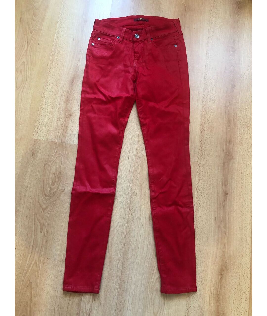7 FOR ALL MANKIND Красные хлопко-эластановые джинсы слим, фото 8